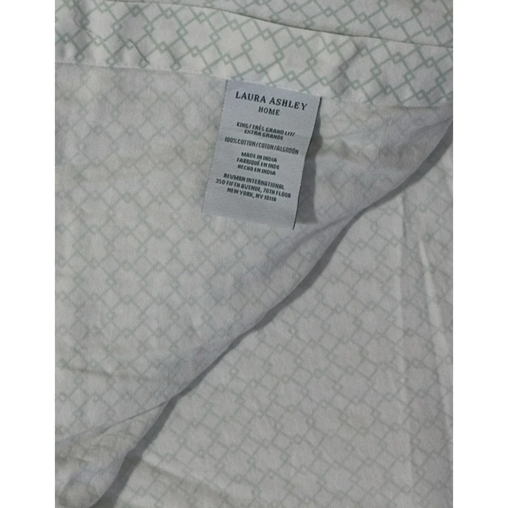 Laura Ashley Trellis Print Flat Sheet Green & White Pattern 100% Cotton King Sz